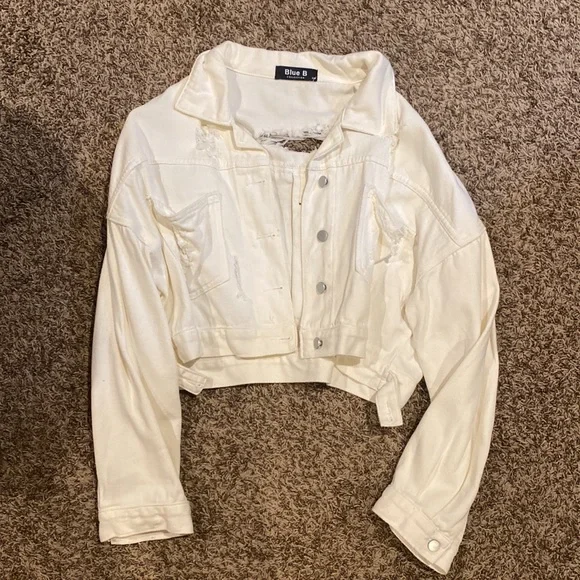 White rhinestone fringe jean jacket - Picture 3 of 3